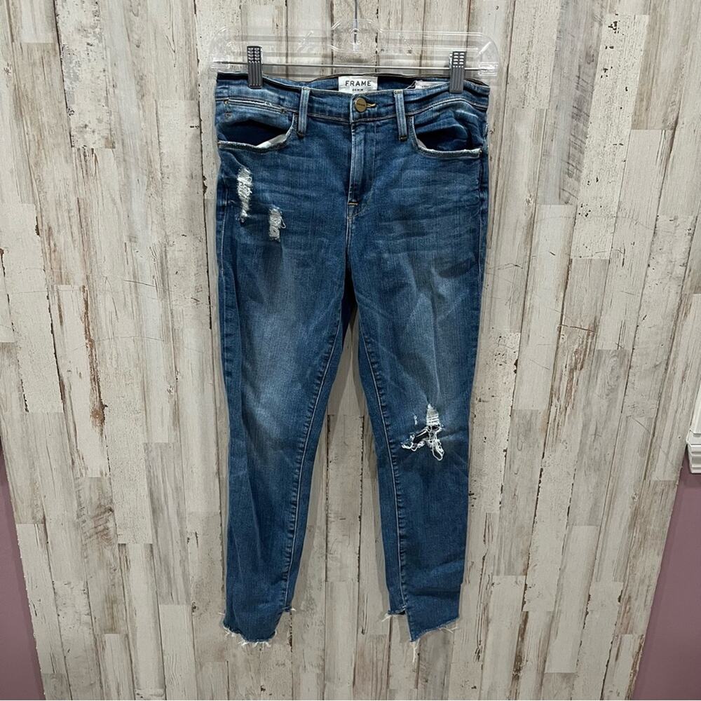 FRAME Le High Skinny Crop Jeans Distressed Step Raw Hem